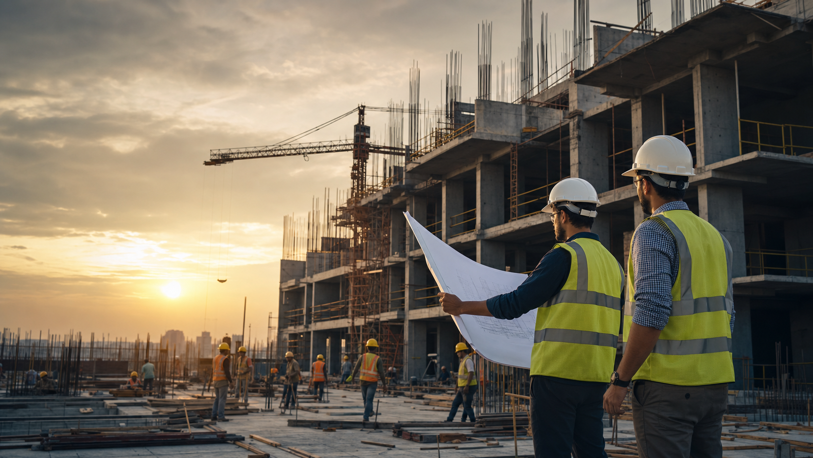 Construction professionals at work